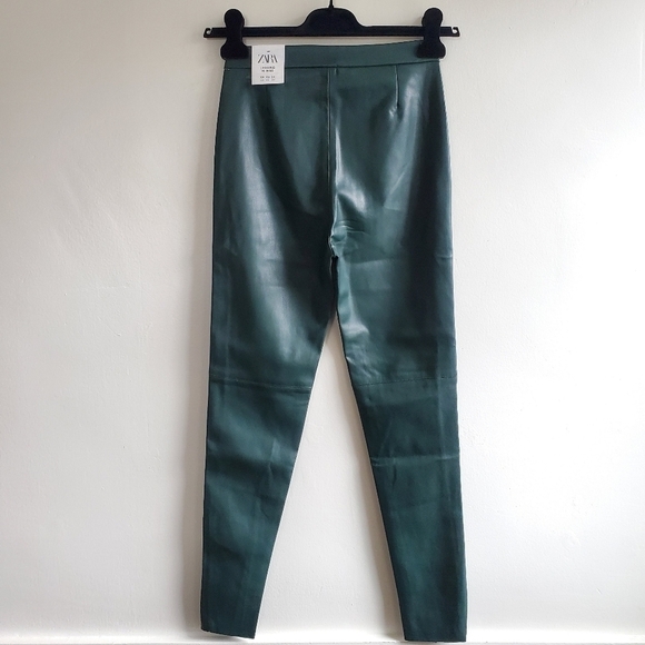 New Zara Faux Leather High Rise Blogger Favorite Green Legging Pants NWT Size XS - Picture 13 of 17